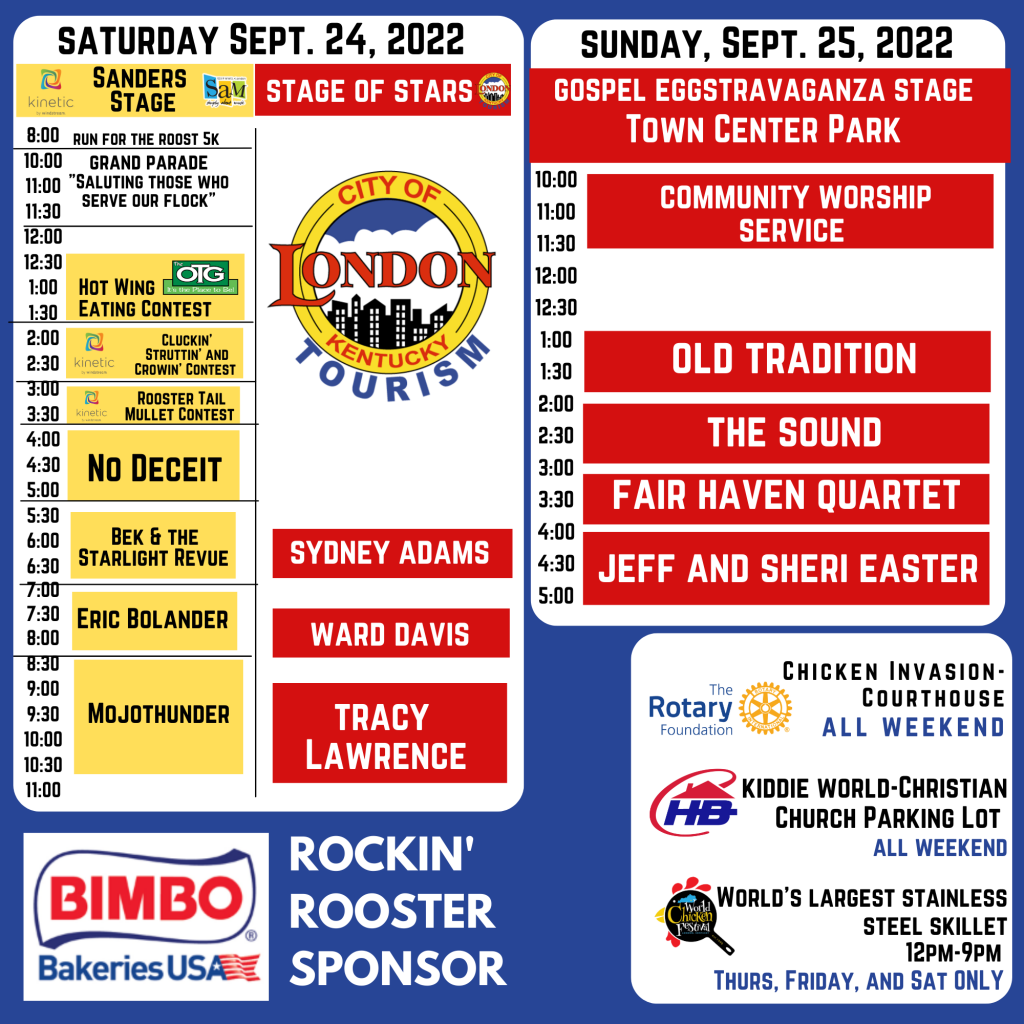 World Chicken Festival London, Kentucky Schedule at a Glance