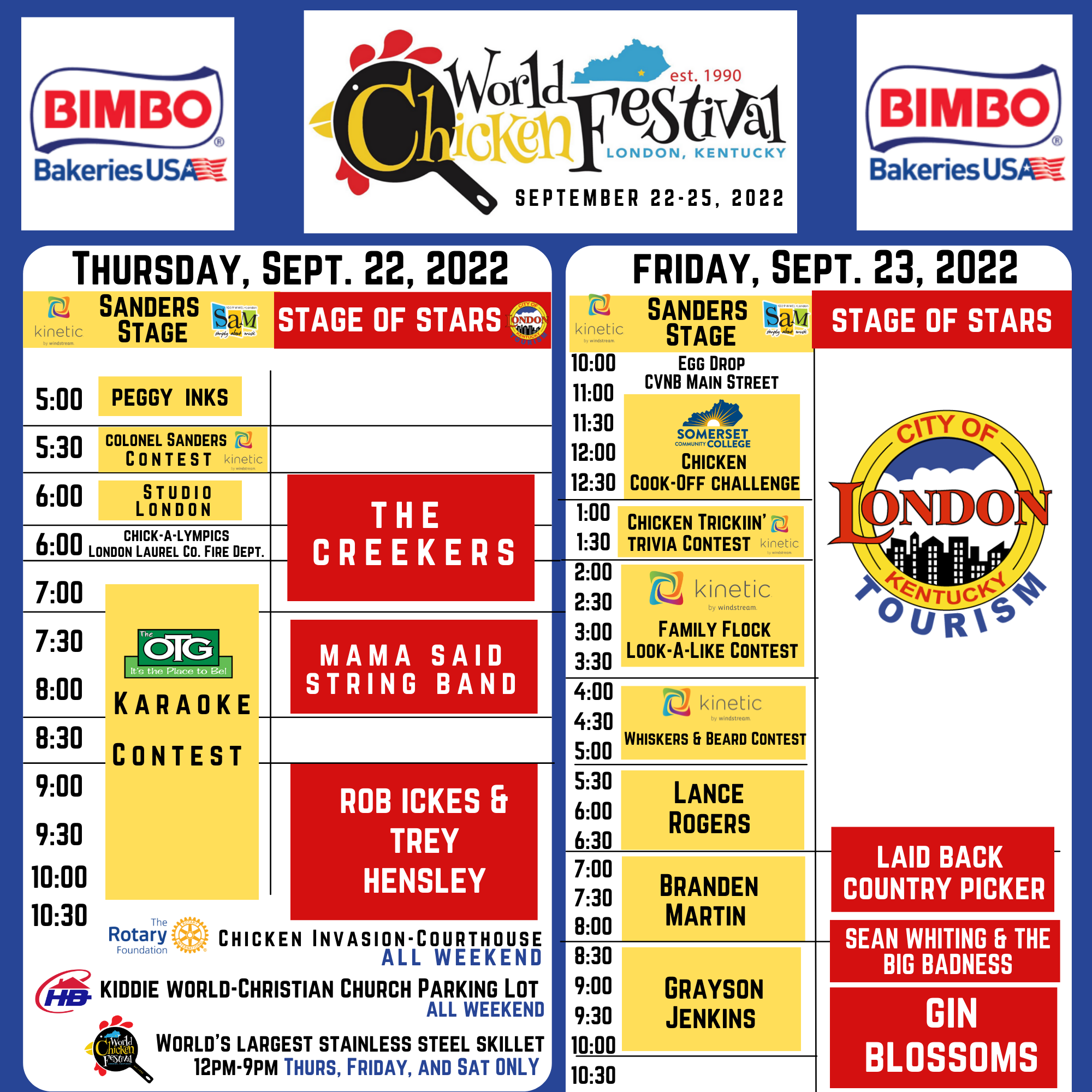 World Chicken Festival London, Kentucky Schedule at a Glance