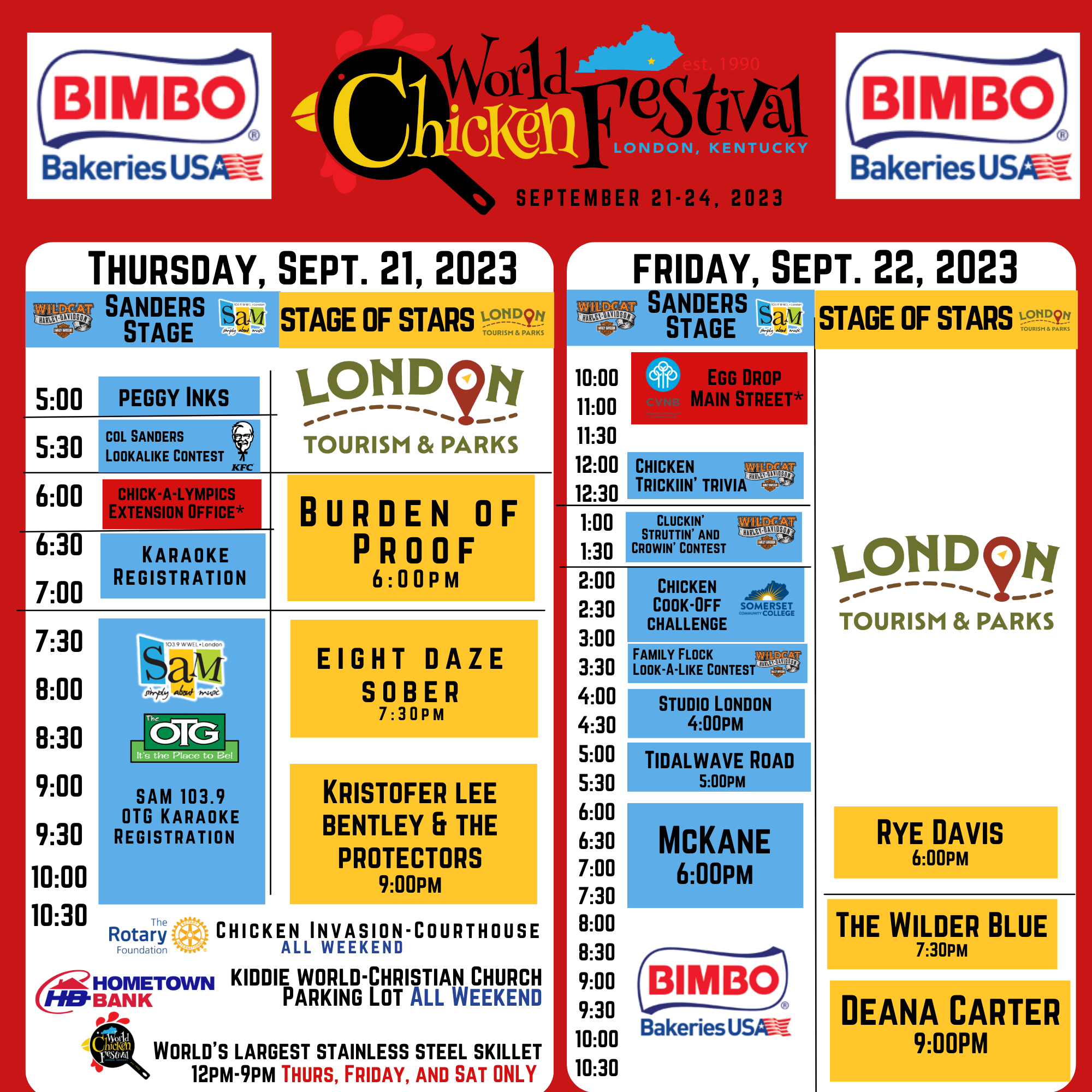 World Chicken Festival London, Kentucky Schedule at a Glance